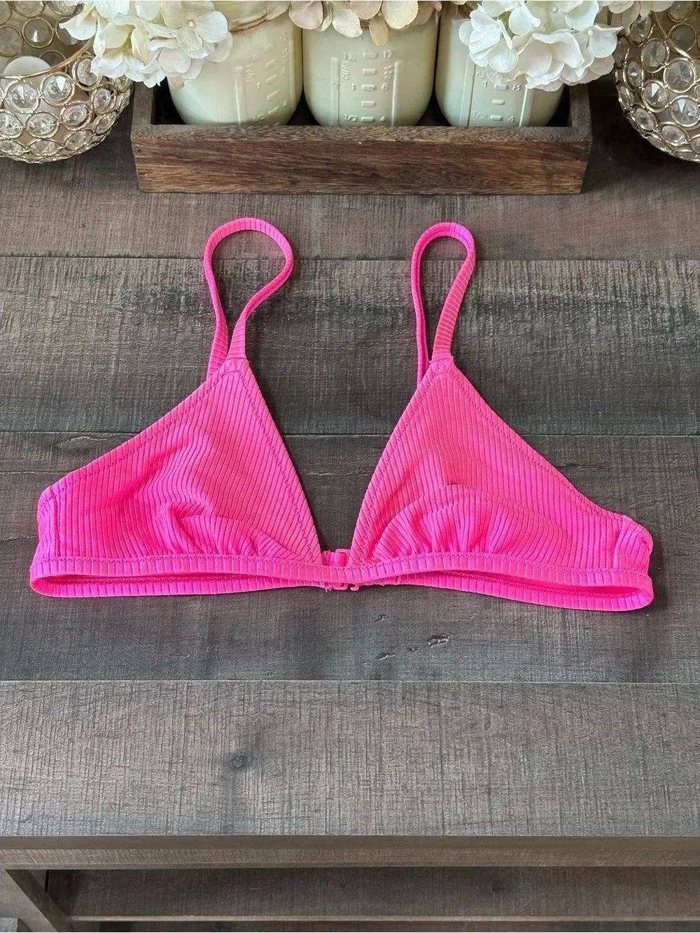 Aerie Ribbed Triangle Bikini Top Bright Pink